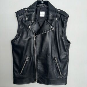 EIDOS Italy 52R Large Black Leather Moto Motorcycle Zip Biker Vest Asymmetrical